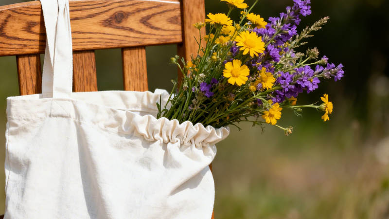 花束入袋 木椅静候春光图片