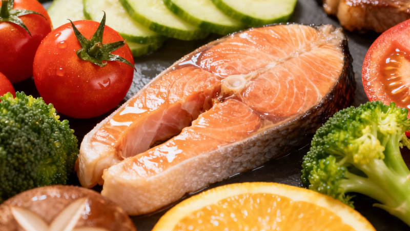 三文鱼配蔬果 健康美味餐图片