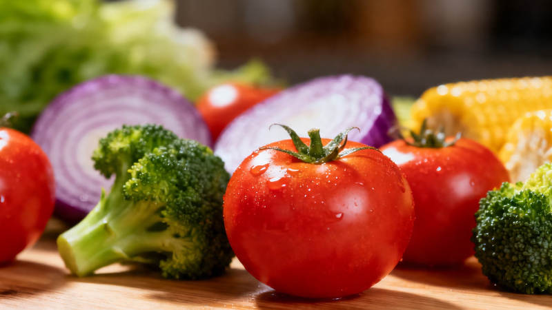 新鲜蔬菜特写 番茄西兰花洋葱玉米图片