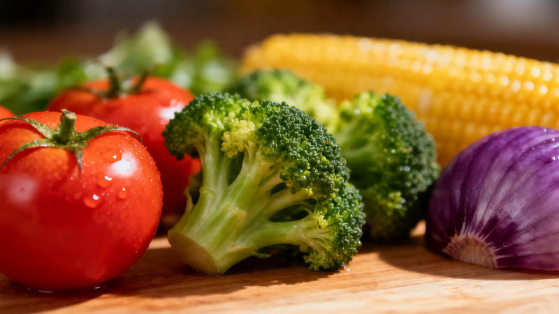 新鲜蔬菜特写 番茄西兰花玉米洋葱图片