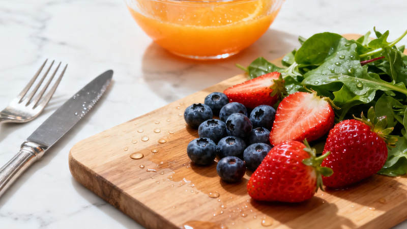 鲜果沙拉配橙汁早餐图片