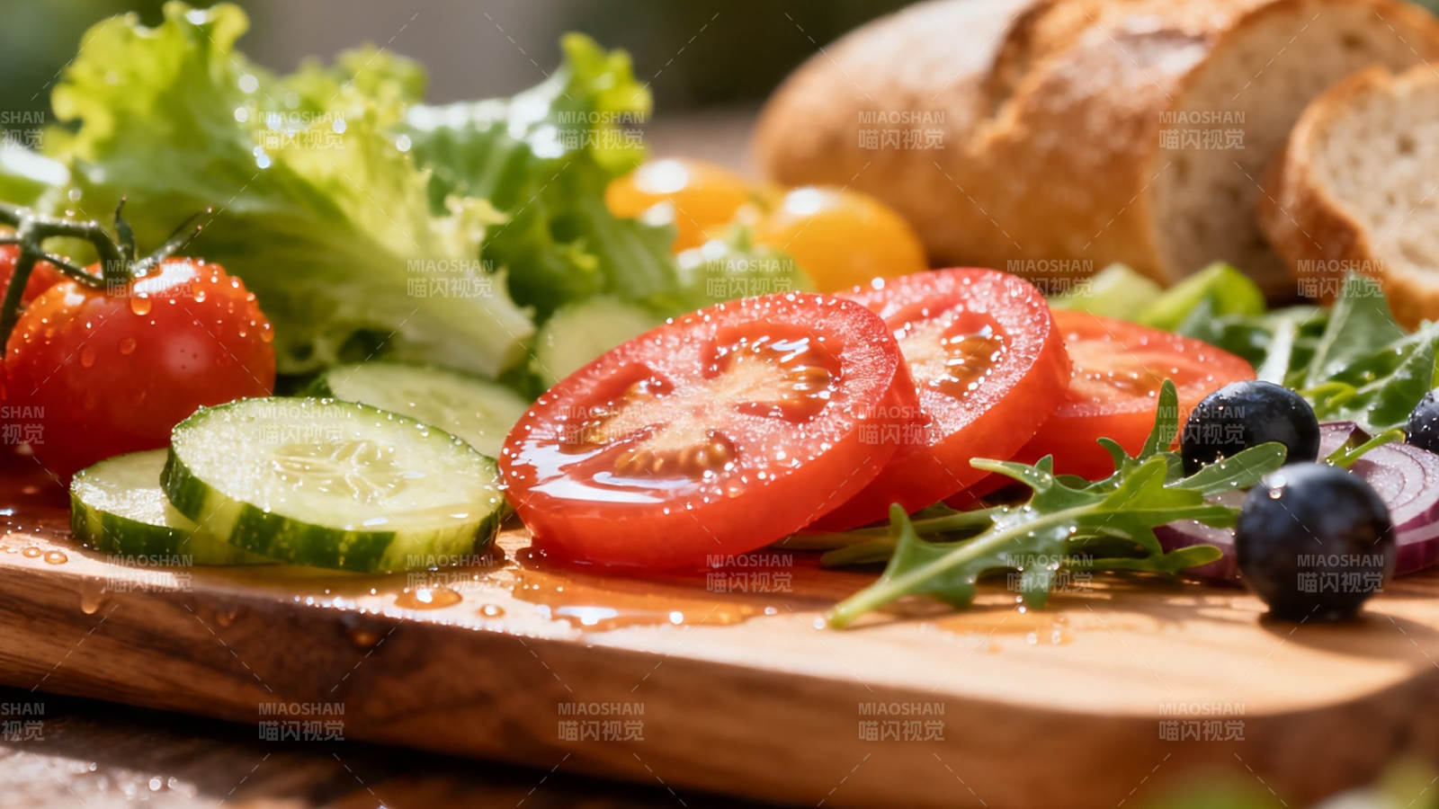 新鲜蔬菜沙拉配面包图片