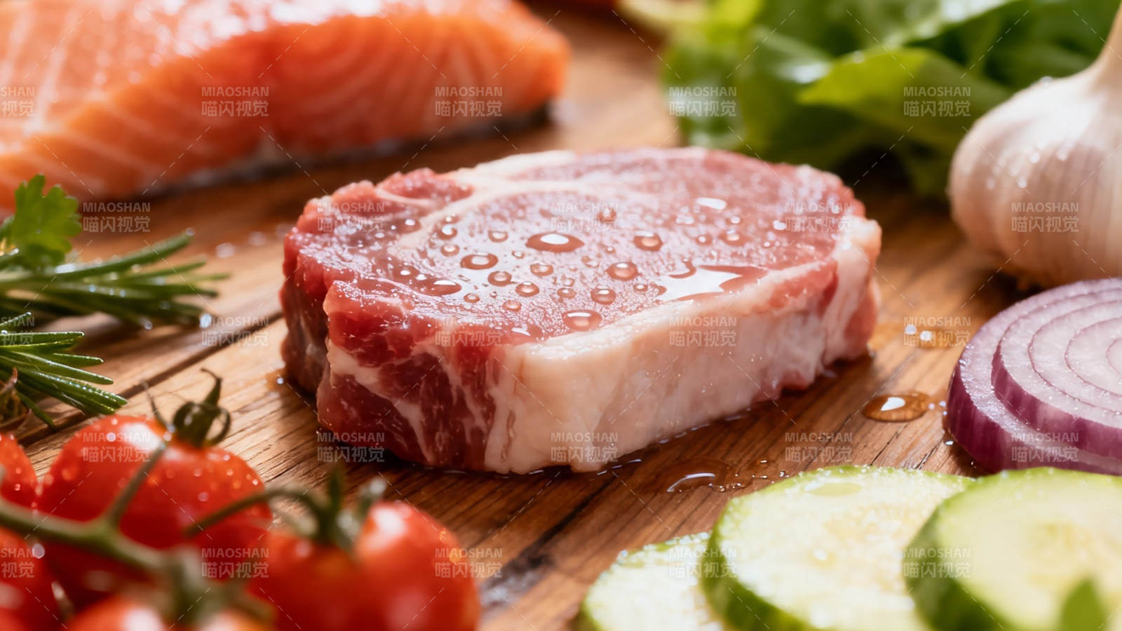 新鲜牛排配蔬菜 健康美味图片