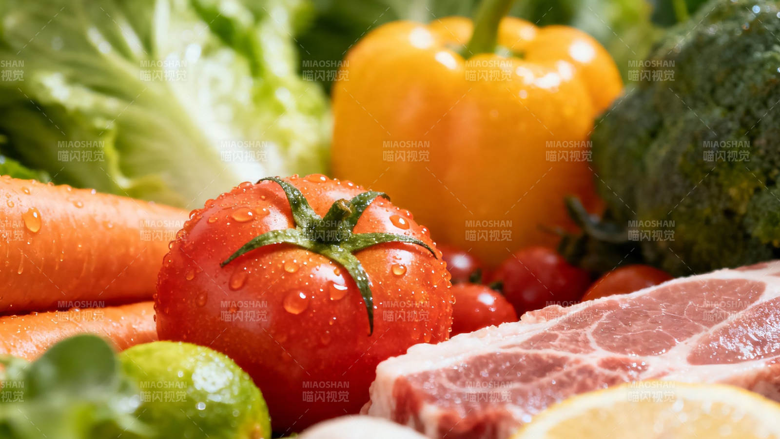 新鲜蔬果与肉类特写图片