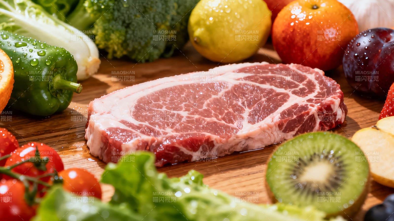 鲜牛排配多彩果蔬图片