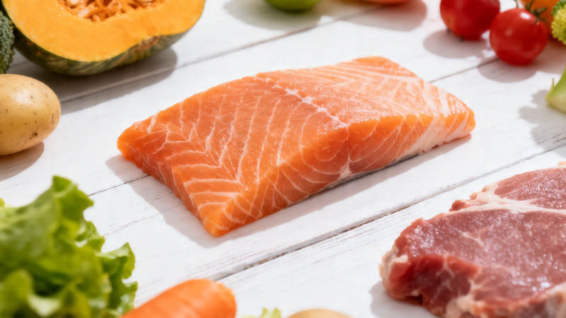 新鲜三文鱼配蔬菜肉类图片