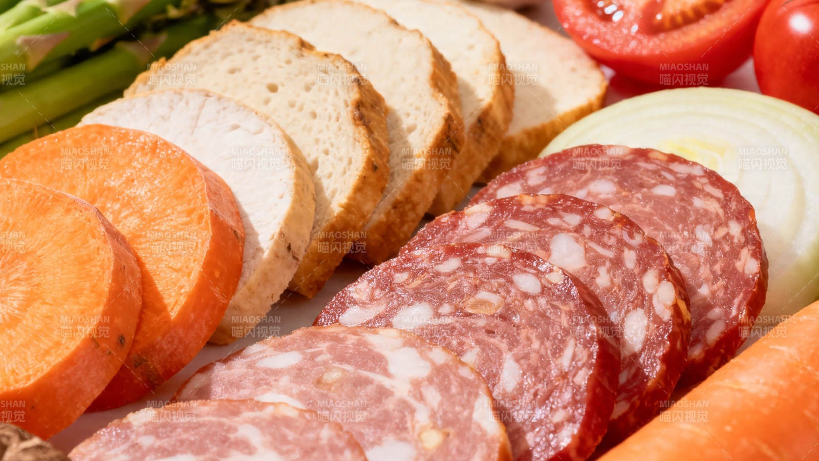 香肠面包配蔬菜拼盘图片