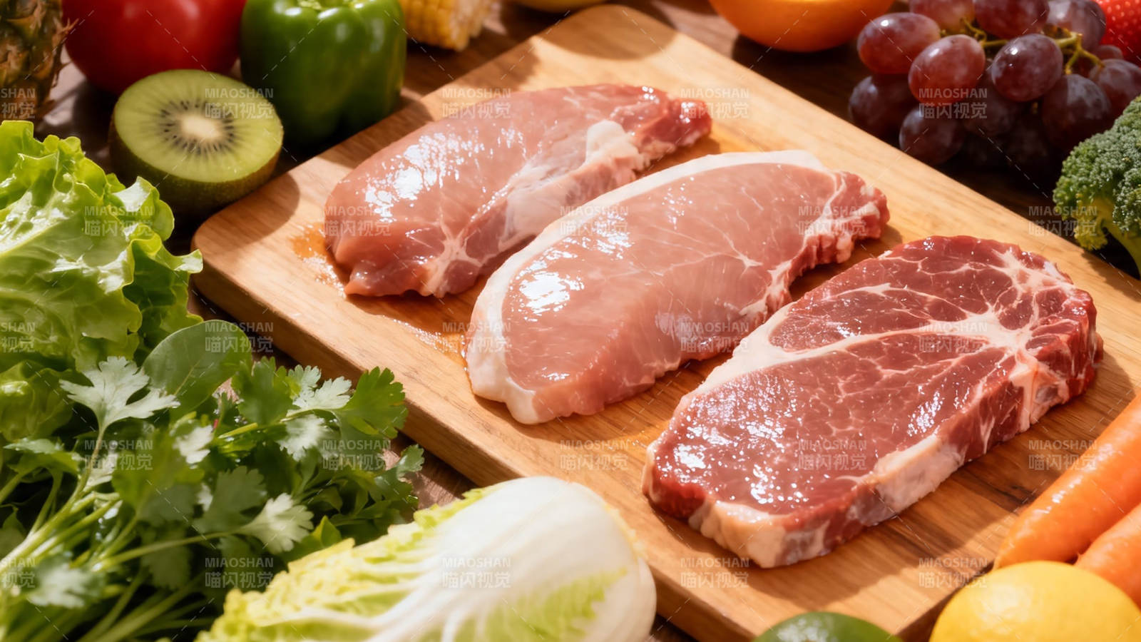 生鲜肉配蔬果 营养均衡餐图片