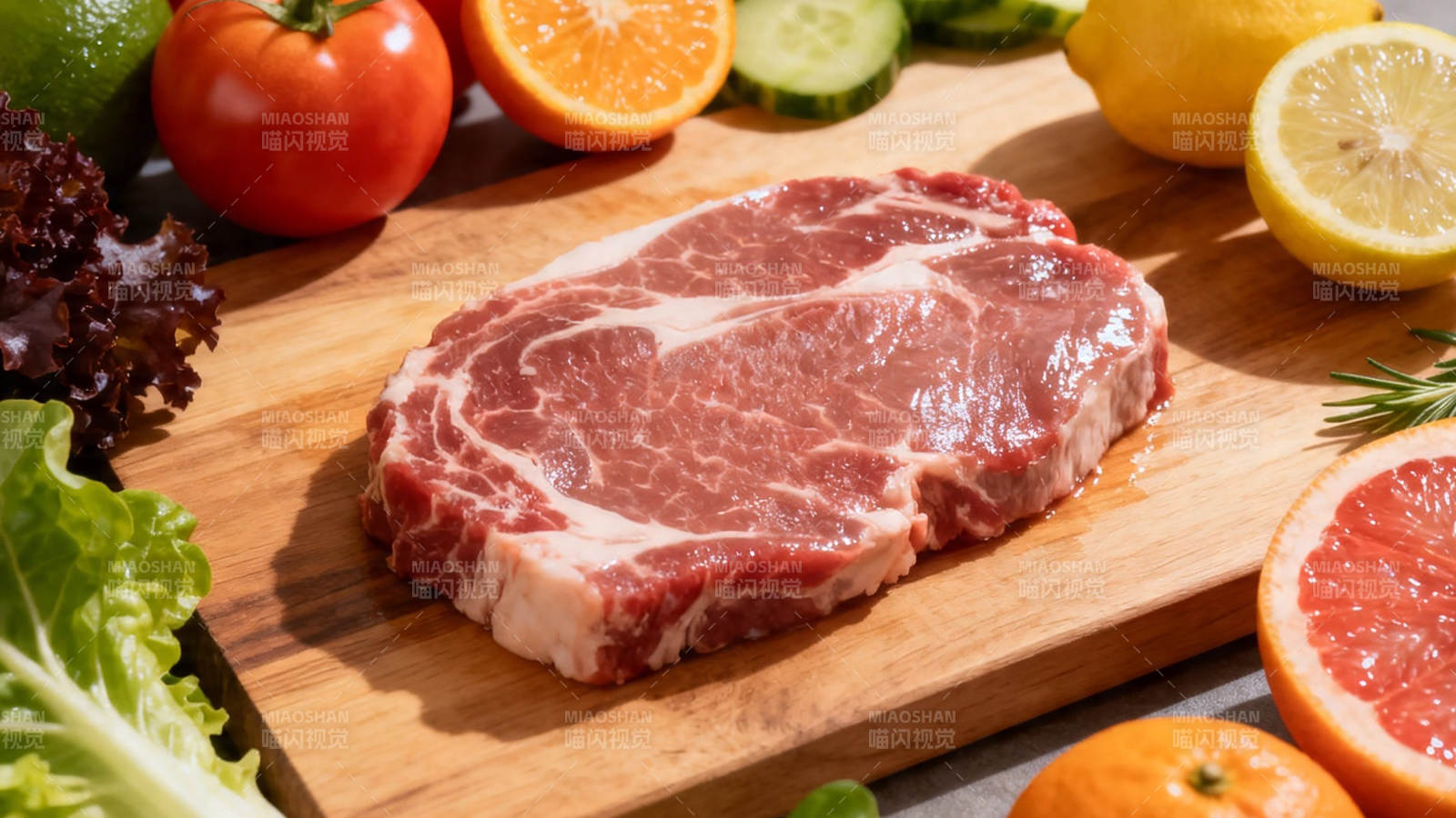 鲜牛排配果蔬 健康美味图片