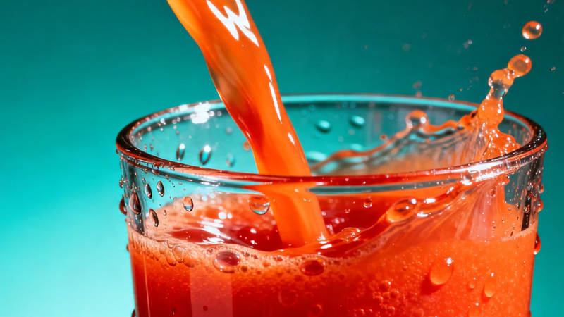 橙汁倾入玻璃杯 溅起水花图片