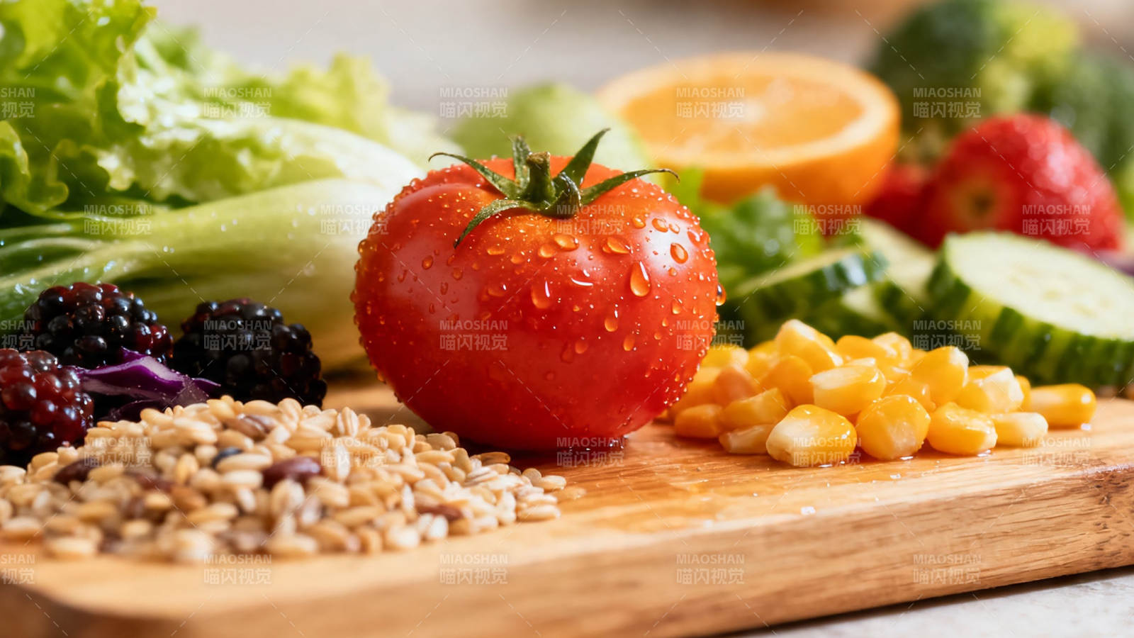 新鲜蔬果谷物健康餐盘图片