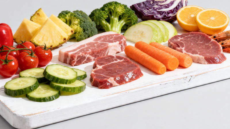 新鲜食材拼盘 肉蔬果橙均衡搭配图片