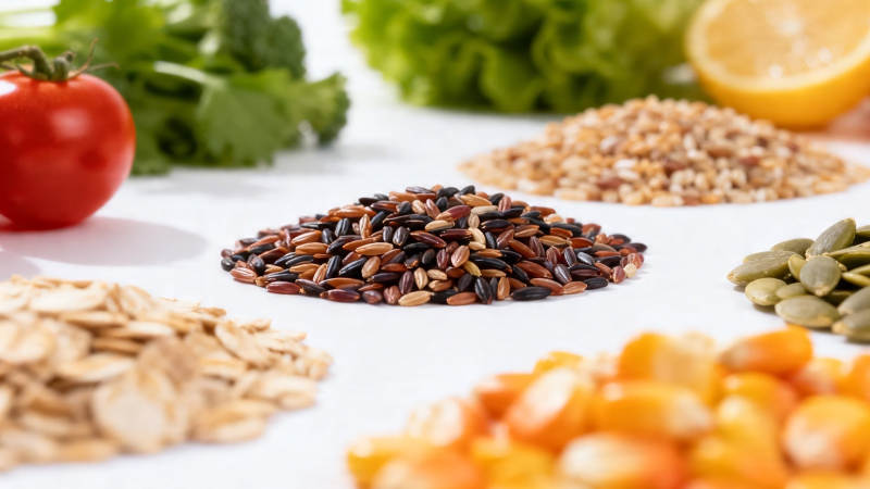 五谷杂粮与新鲜蔬果搭配图片