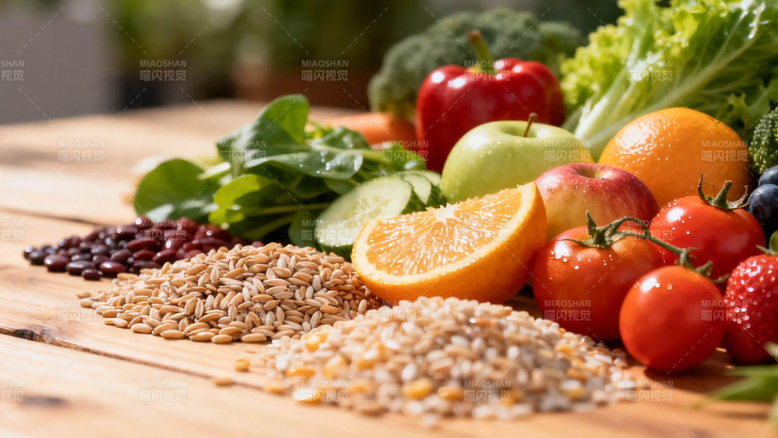 新鲜蔬果谷物健康餐盘图片