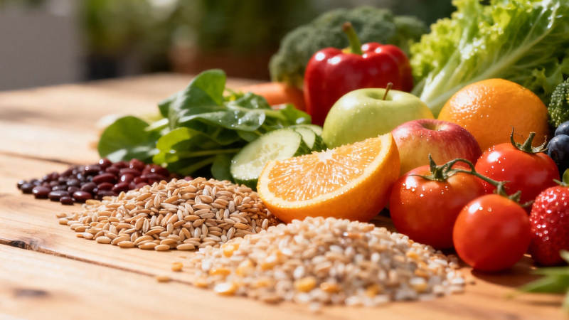 新鲜蔬果谷物健康餐盘图片