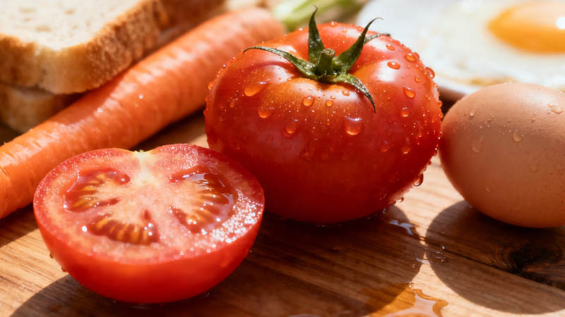 新鲜番茄配早餐食材图片