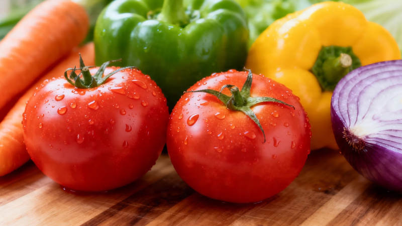 新鲜蔬菜特写 番茄彩椒洋葱图片