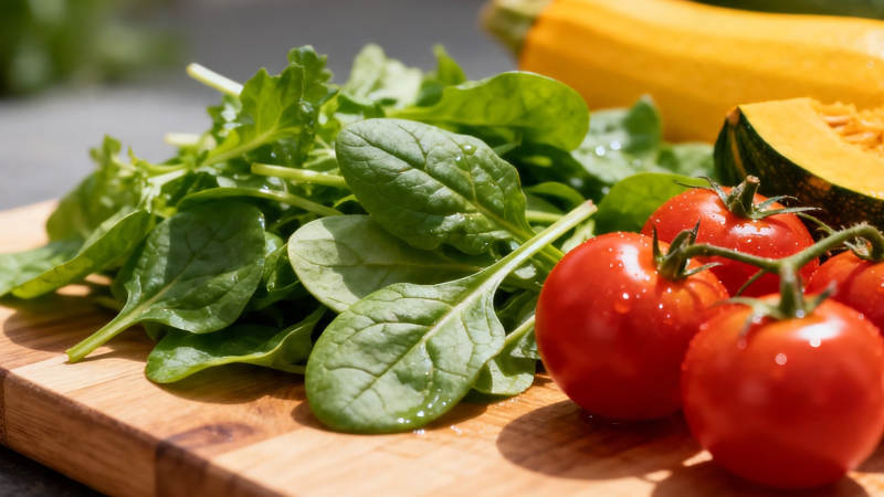 新鲜蔬菜拼盘 菠菜番茄南瓜图片