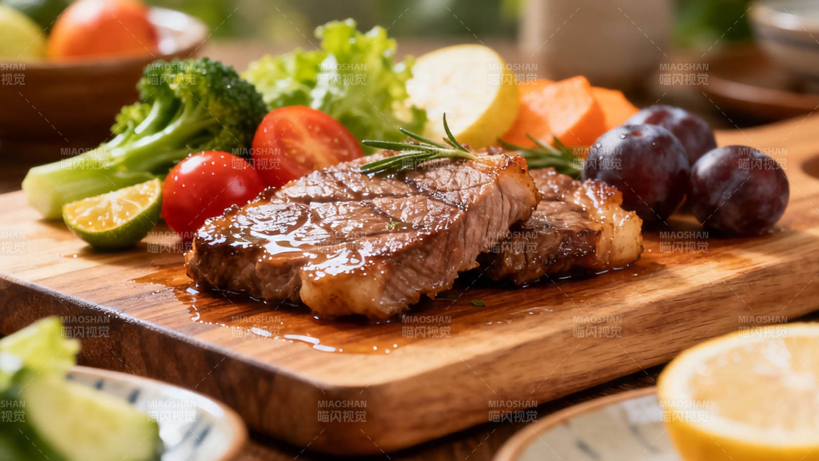 香煎牛排配时蔬 色香味俱全图片