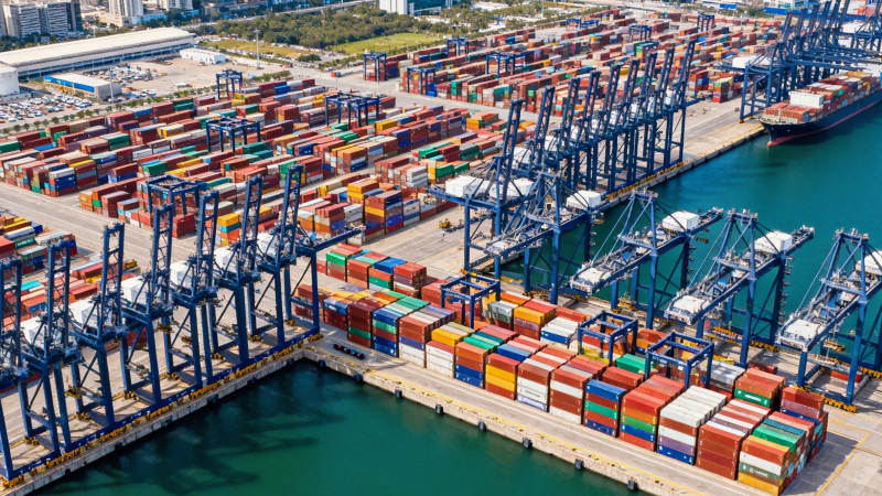 繁忙港口集装箱码头全景图片