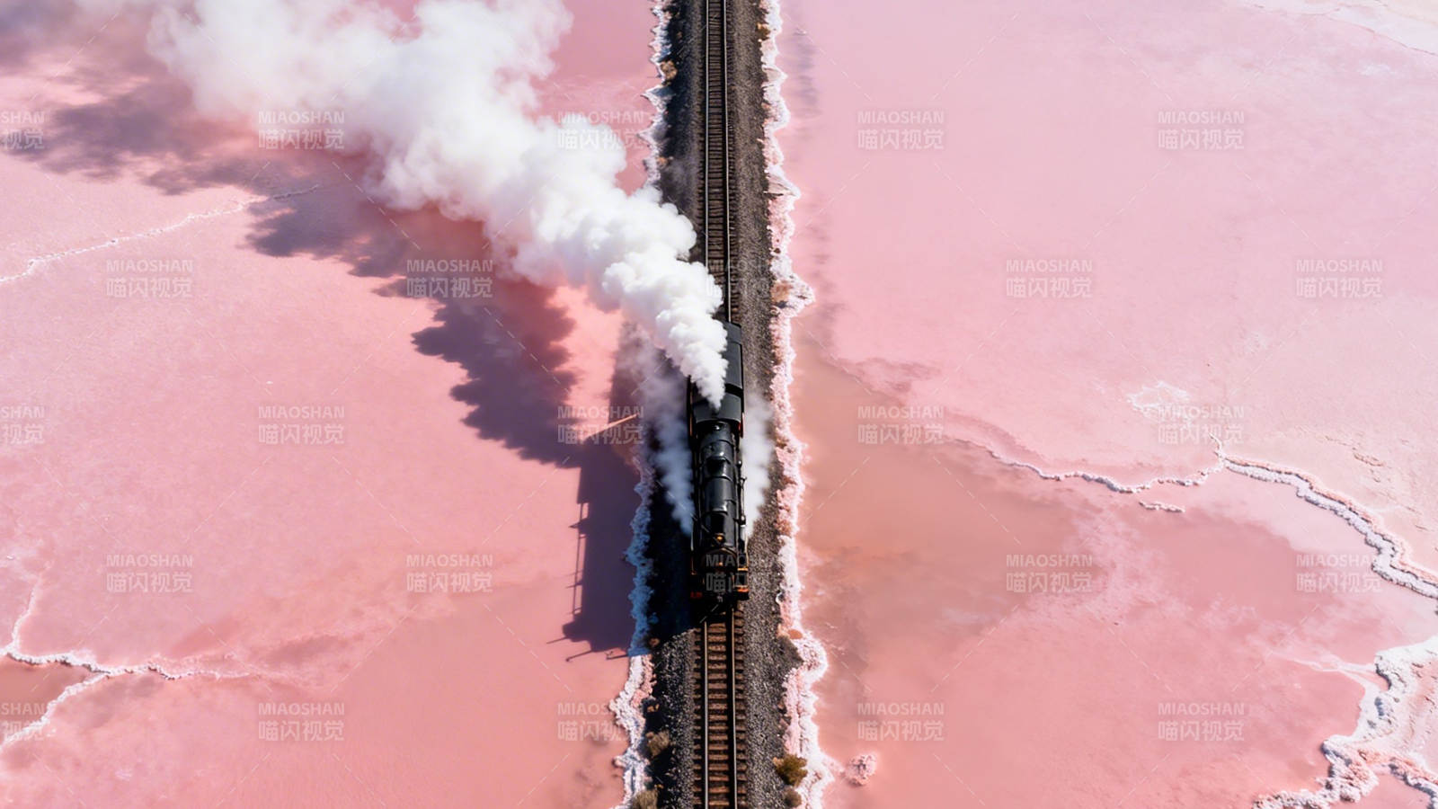 粉湖火车穿行如仙境图片