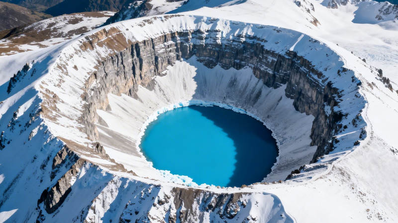 雪山环抱蓝湖奇观图片