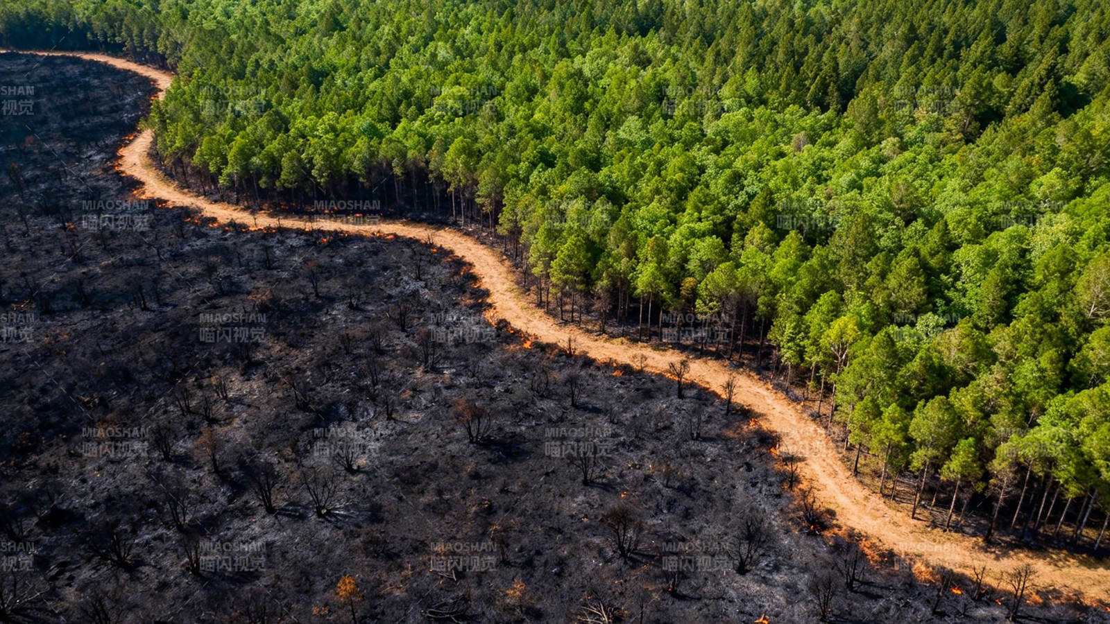 林火分界 绿与黑的对峙图片