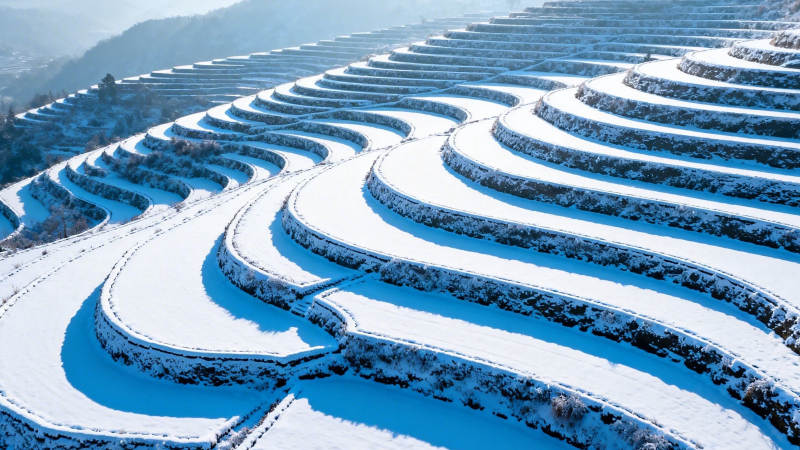雪覆梯田 曲线如诗图片
