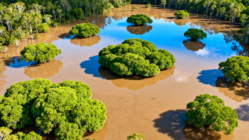 绿岛浮于浊水 航拍奇景图片