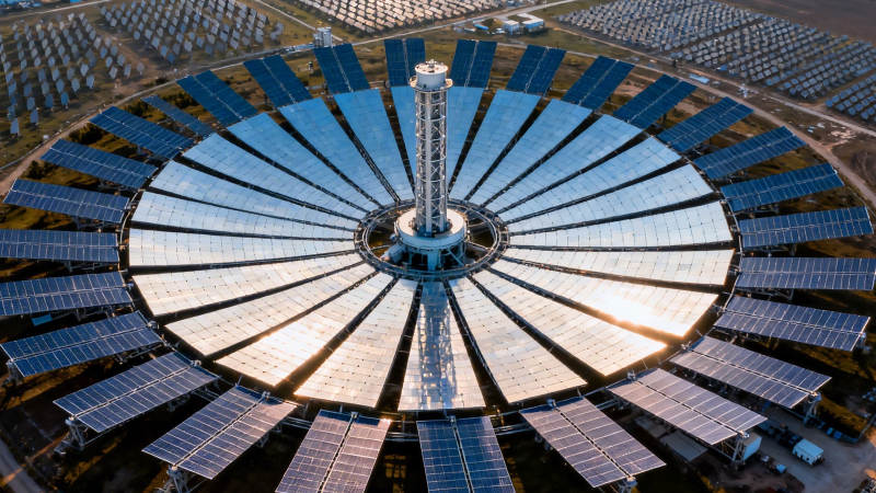 太阳能塔式发电站航拍图图片