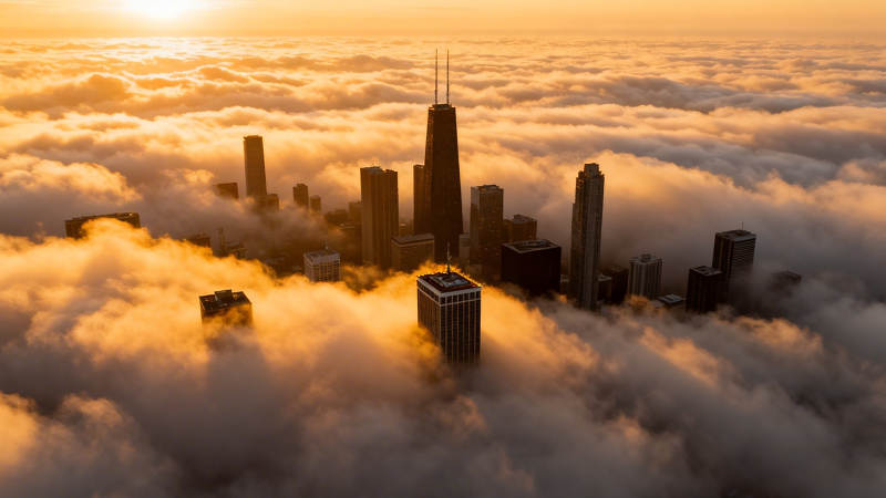 云海之上 城市剪影如画图片