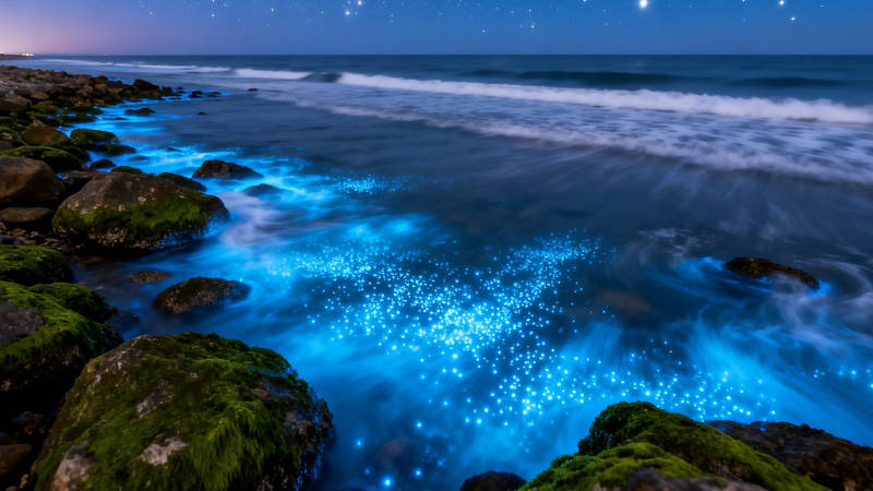 星海夜潮 荧光海岸奇景图片