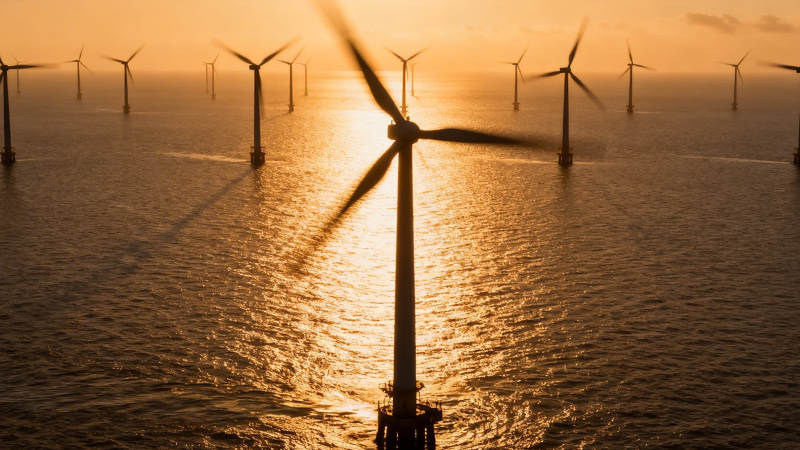 海上风车 夕阳金辉映海图片