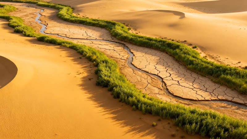 沙漠绿带 生命之河蜿蜒图片