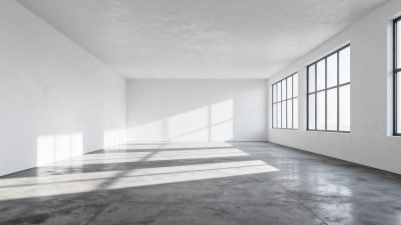 空旷白室 阳光洒落地面图片