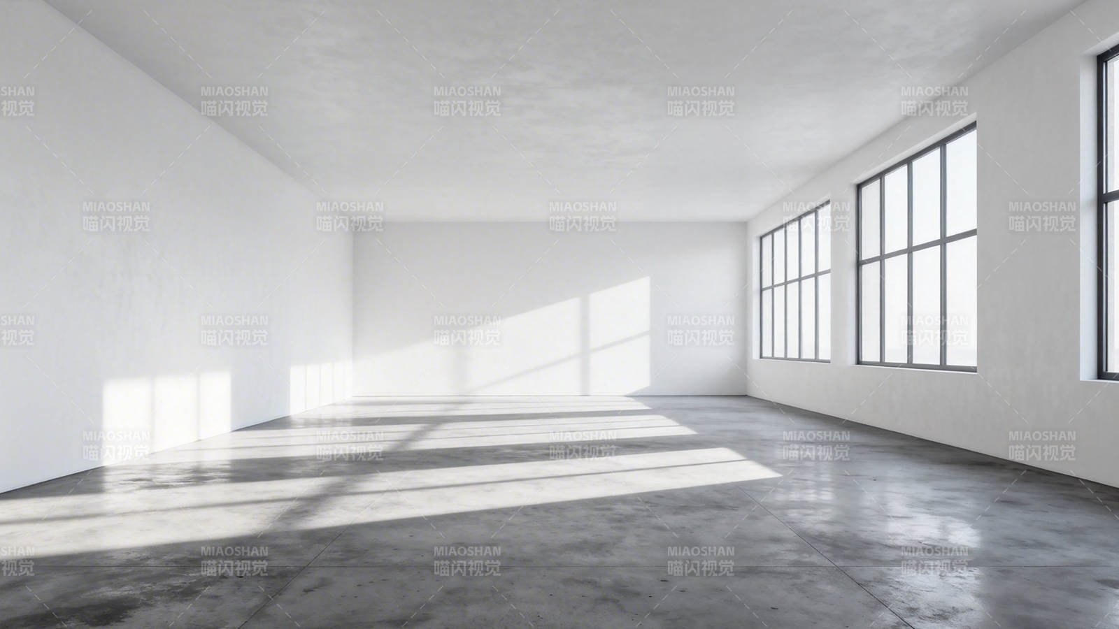 空旷白室 阳光洒落地面图片