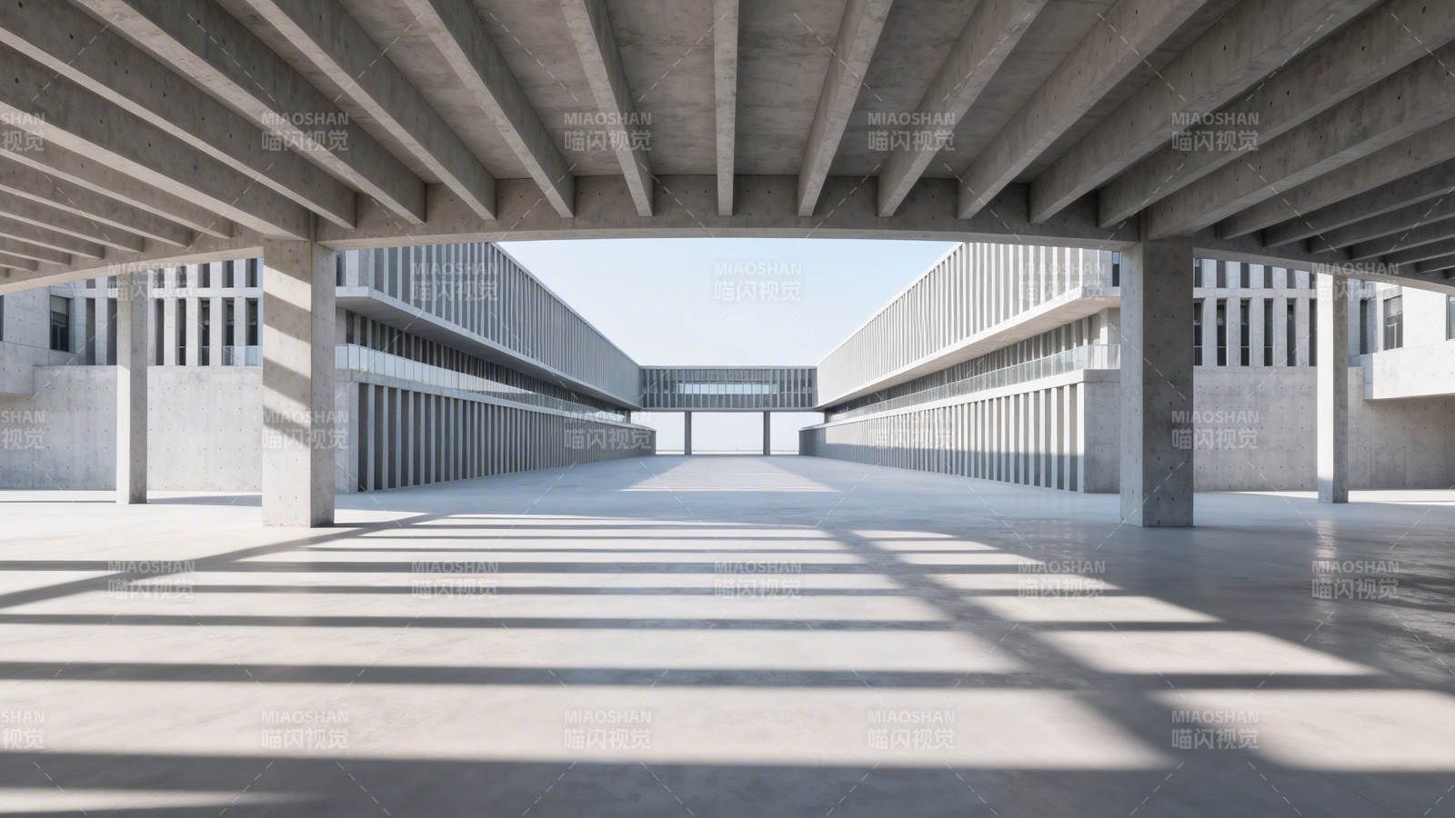 混凝土廊道光影交错图片