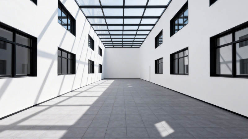 现代极简玻璃顶走廊空间图片