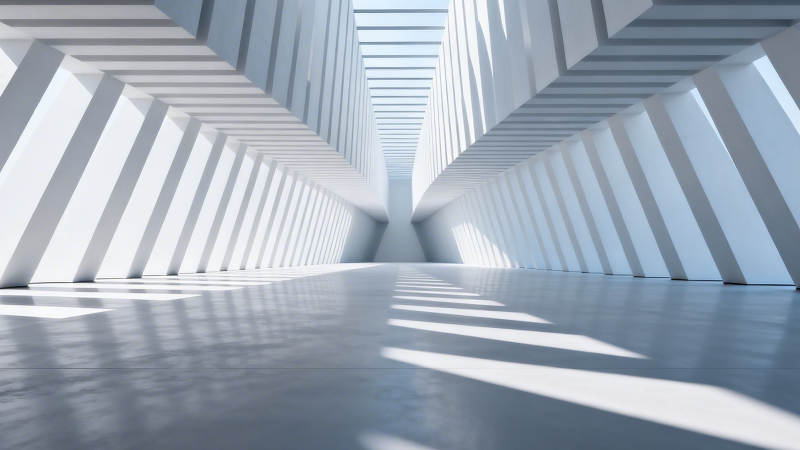 未来感白色走廊光影交错图片