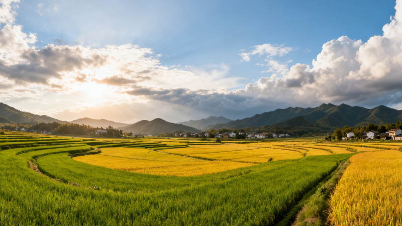 金色梯田映山峦图片