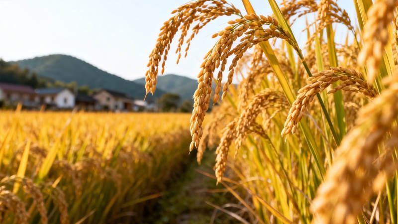 金黄稻浪映青山图片