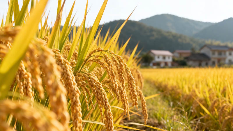 金黄稻浪映青山图片