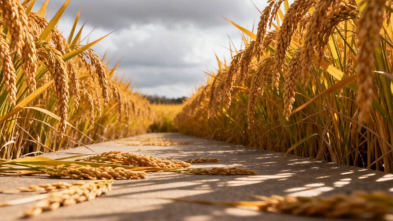 金黄稻浪铺满乡间小径图片