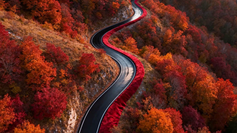 秋山红径 蜿蜒如带图片