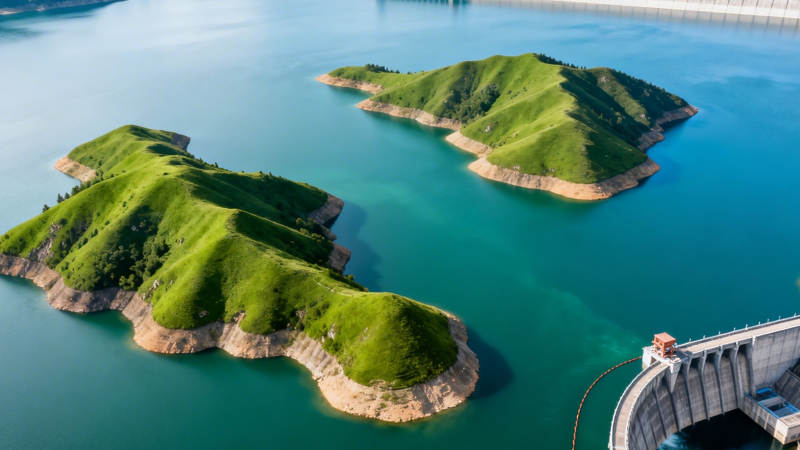 碧水绿岛 大坝环抱图片