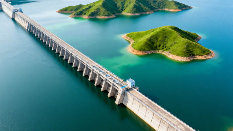 大坝横卧碧水 绿岛点缀其间图片