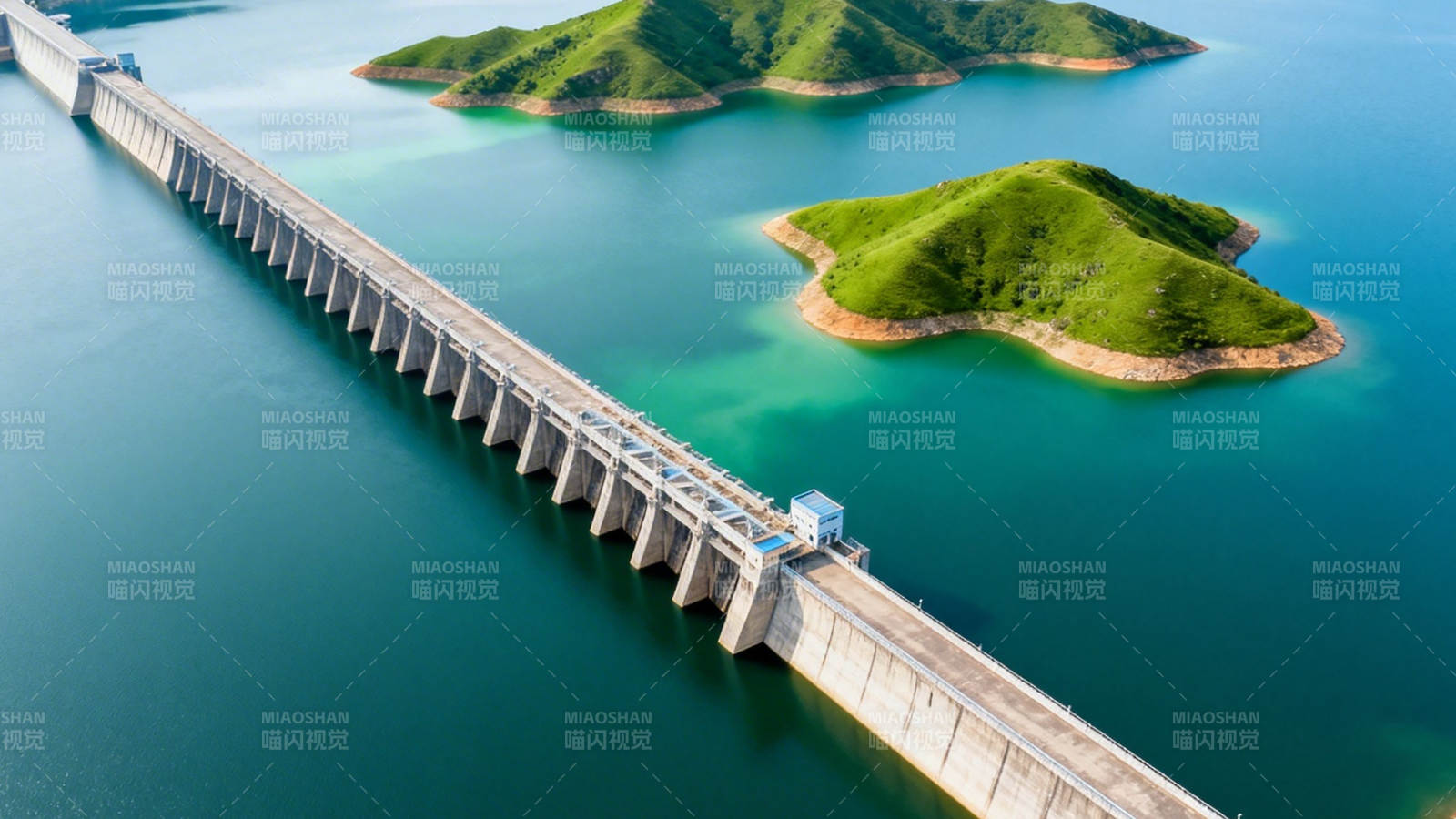 大坝横卧碧水 绿岛点缀其间图片