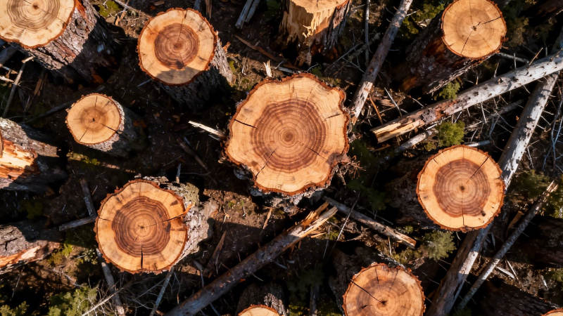 俯瞰伐木现场 树桩林立图片