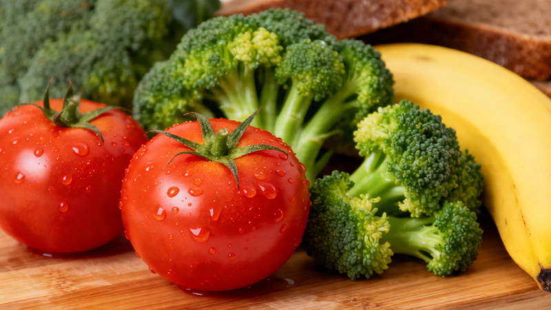 新鲜蔬果摆盘 番茄西兰花香蕉图片