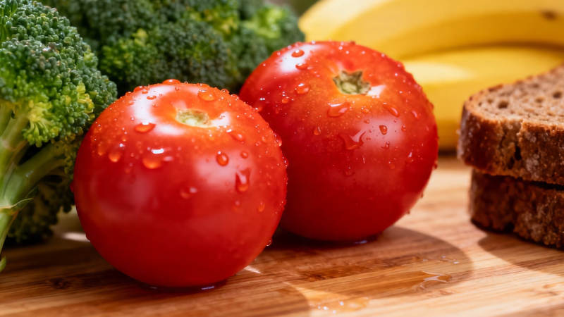 新鲜蔬果配全麦面包图片